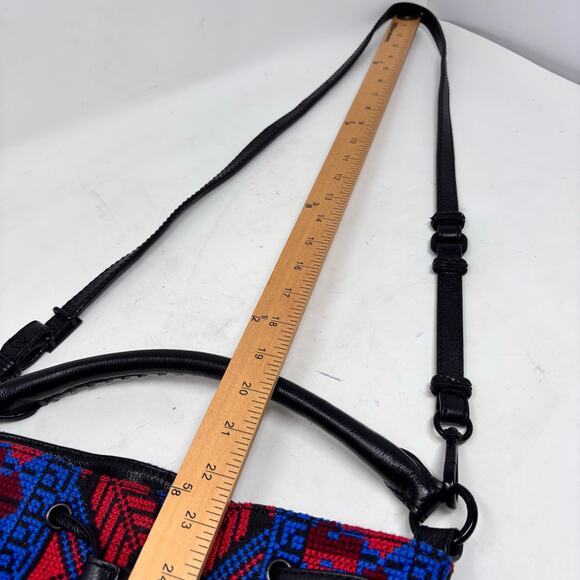 Leather Boho Aztec Western Embroidered Crossbody Bucket Bag Elliott Lucca Black - Picture 14 of 16